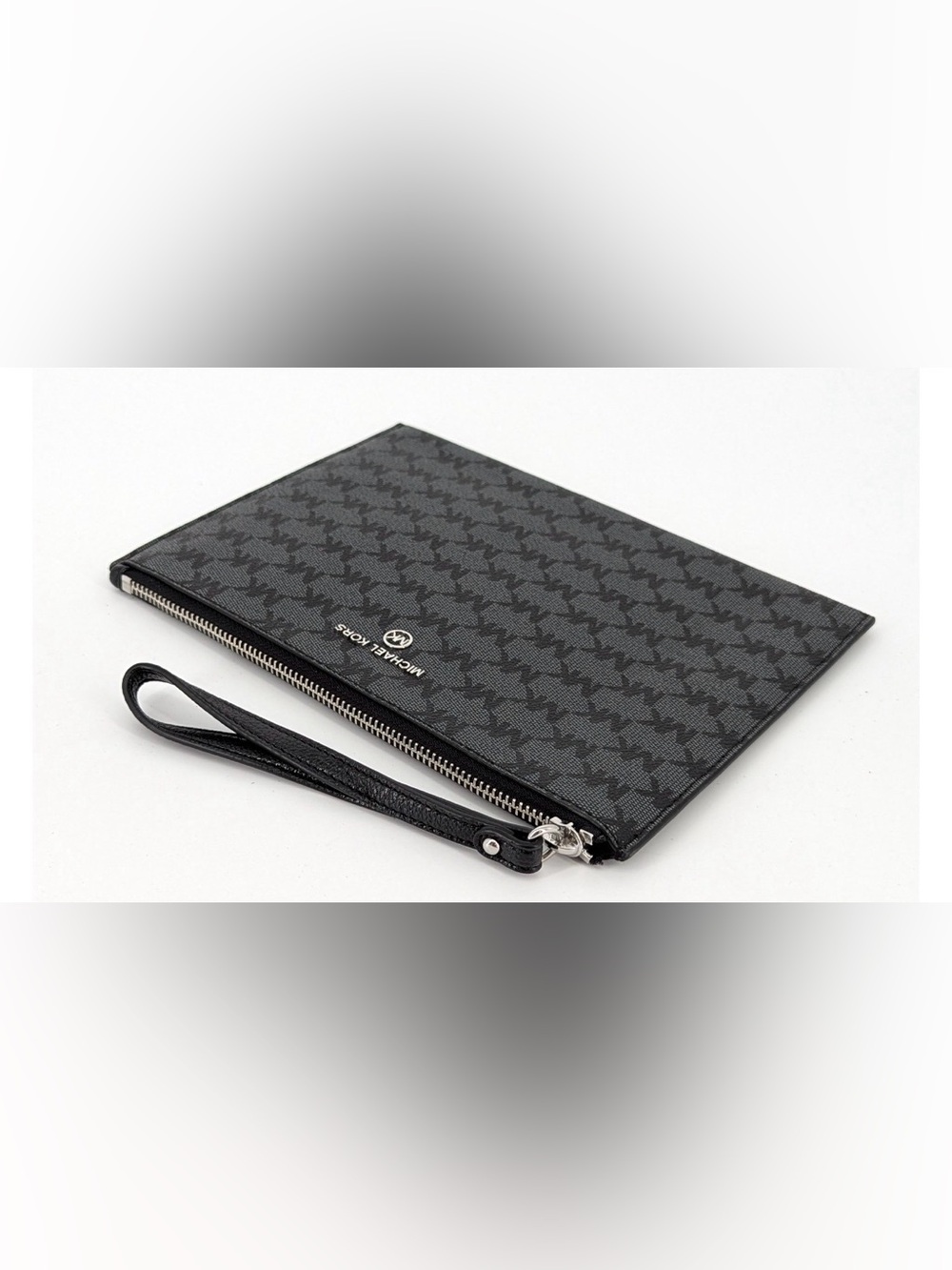 Michael Kors Jet Set Large Logo Black/Gray Coated Canvas Wristlet Bag
